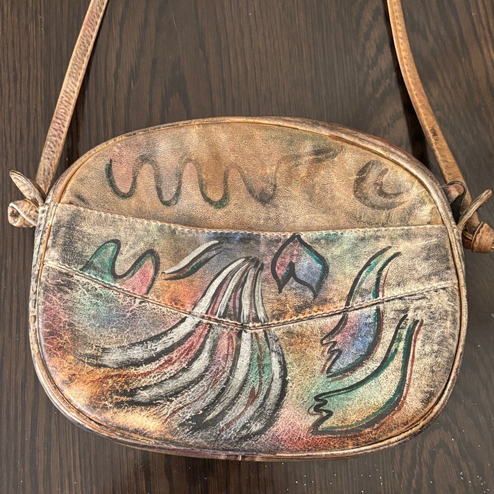 Vintage Botary Hand Painted Leather Crossbody Bag Made in India